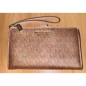 Michael Kors jet set double zip wristlet ROSEGOLD wallet smartphone case combo